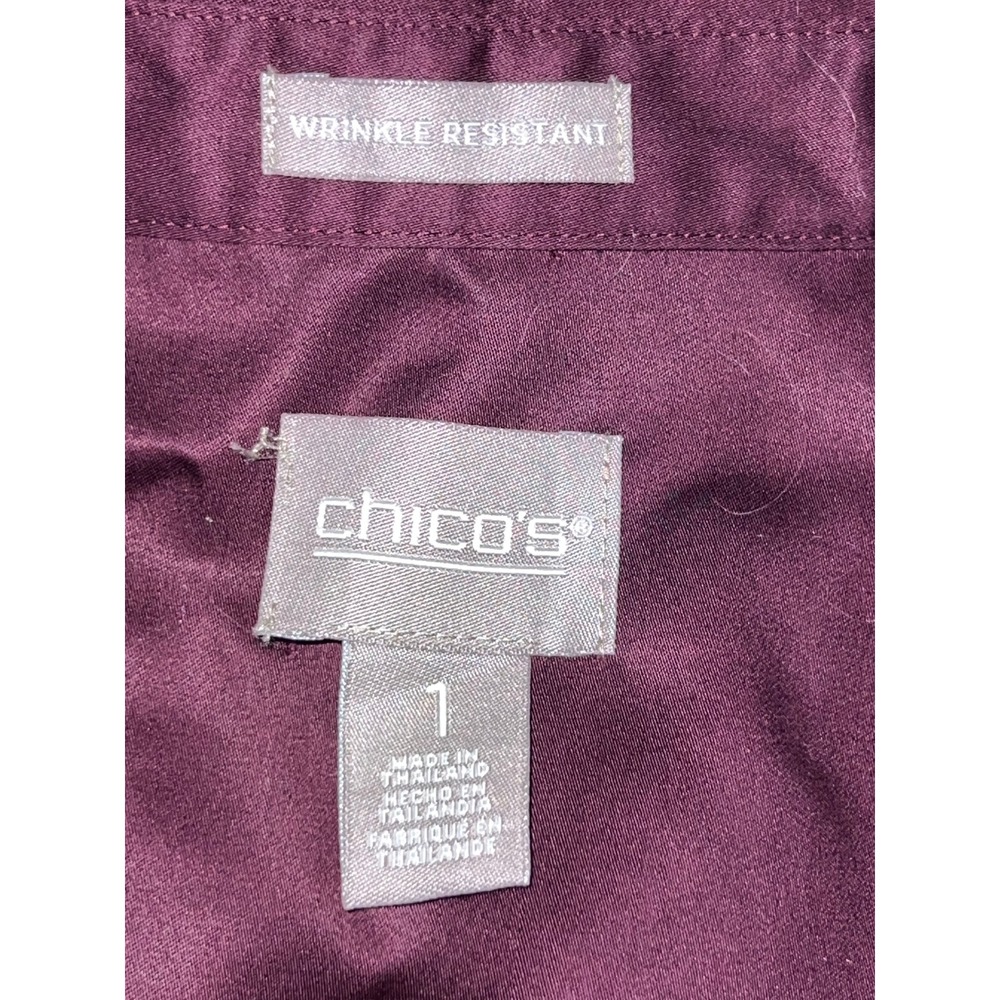 Chico's Plum Purple Sateen Roll Tab Long Sleeve Button Down Tunic Top Size (1) M - Picture 9 of 11